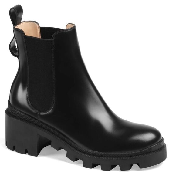 Gucci Trip Jewel Strap Bootie Leather Ankle Boots Black Gold 40.5 - Picture 5 of 5